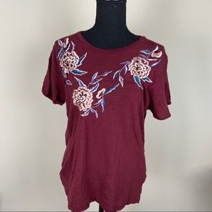 Lucky Brand Boho Distressed Embroidered Top L